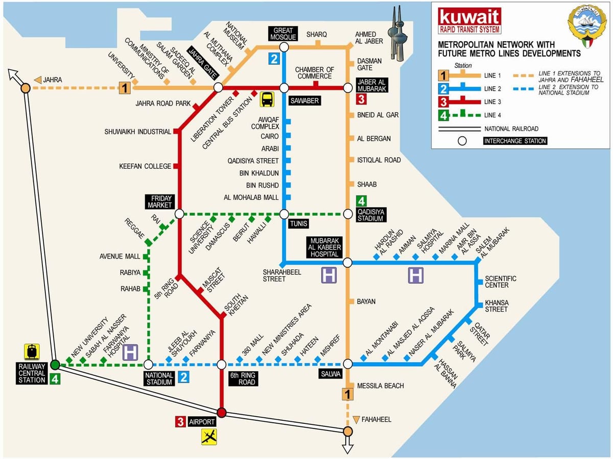 kort over kuwait metro